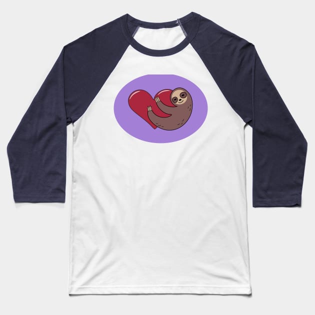 Sloth Heart Hug purple background Baseball T-Shirt by LemonatiDesign